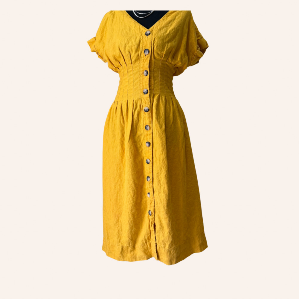 Mustard linen midi dress coastal grandma